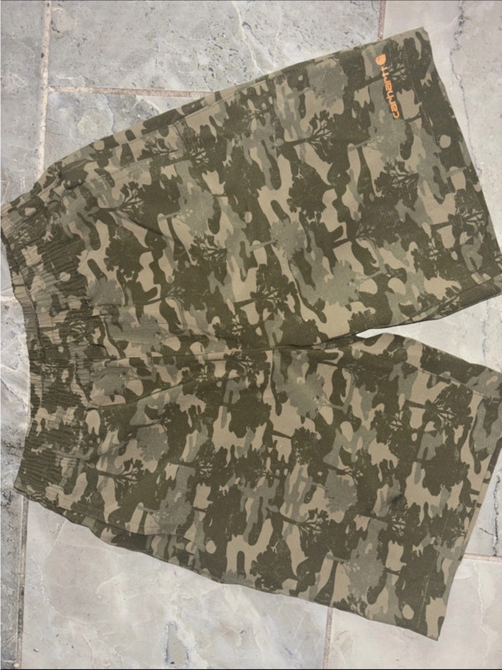 Carhartt youth Olive Camo Cargo Pants with Orange Logo